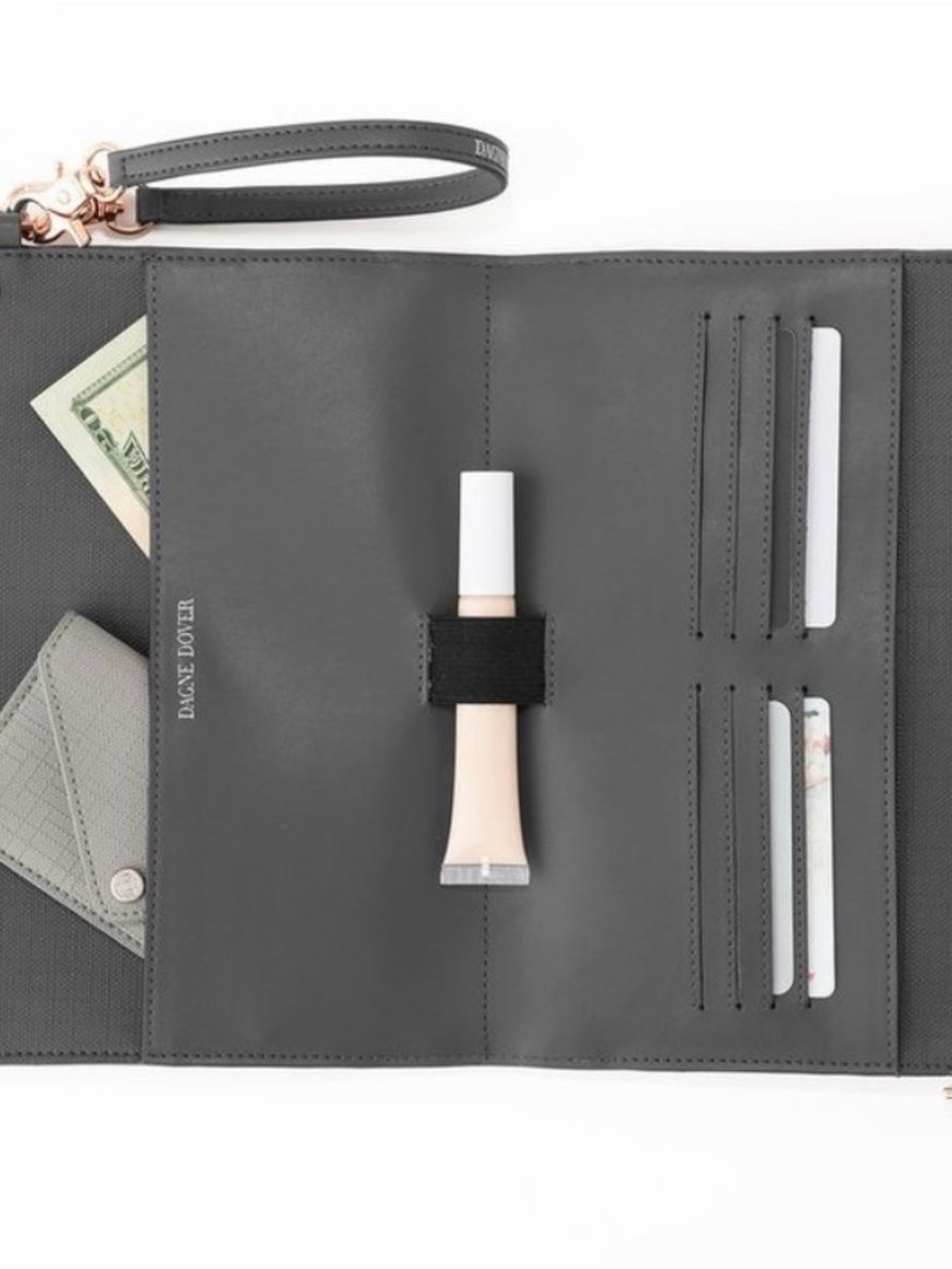 Dagne Dover Charcoal Gray Wristlet Organizer with Rose Gold Accent
